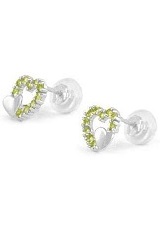 tiny gorgeous white gold double hearts August birthstone baby earrings